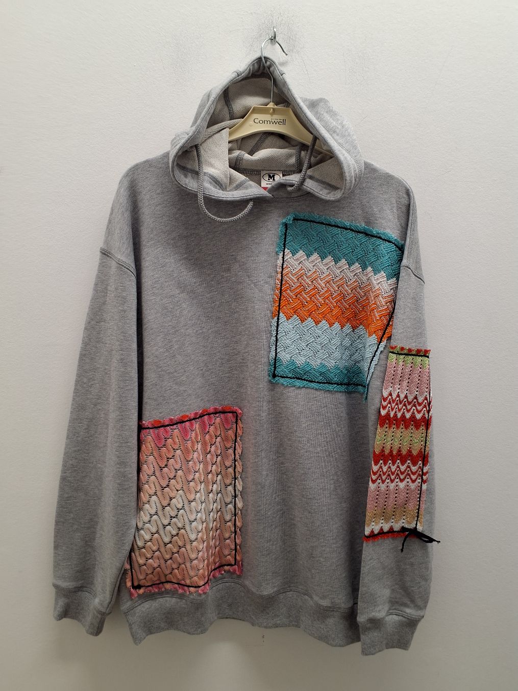 M Missoni Grey Jersey Patchwork Drawstring Hoodie